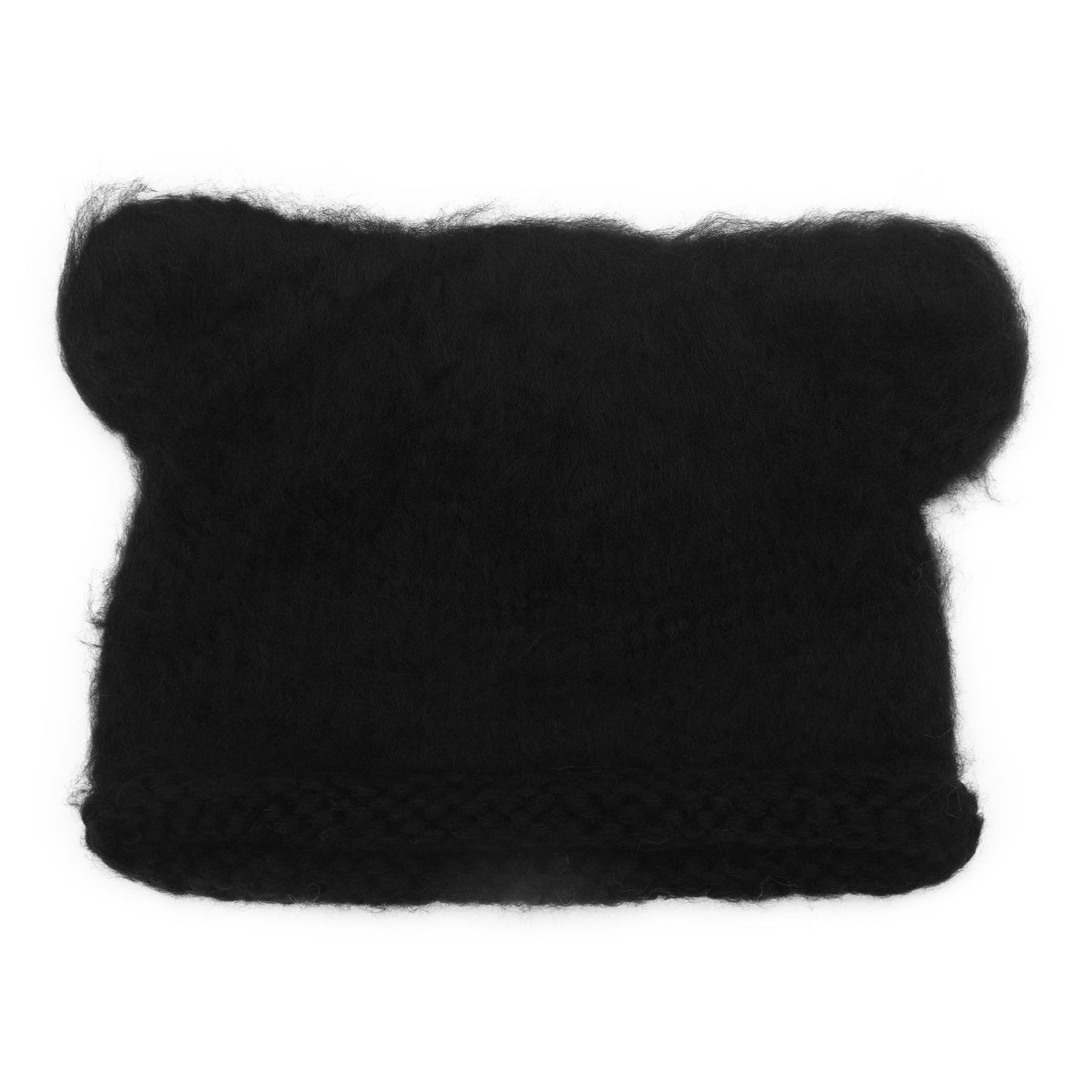 ZLYC Women Crochet Hat Knit Cat Ear Slouchy Beanie Cute Vintage Grunge Fuzzy Hat, Bear Ear Black
