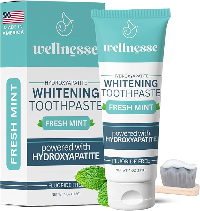Wellnesse Whitening Hydroxyapatite Toothpaste with Xylitol, Natural Fluoride-Free Teeth Whitening Toothpaste for Adults, S...