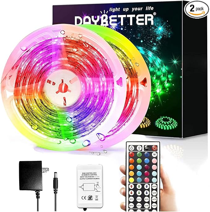 DAYBETTER Led Strip Lights Waterproof, 32.8ft(2 Rolls of 16.4ft) Led Tape Lights Color Changing 300 LEDs Light Strips Kit ...