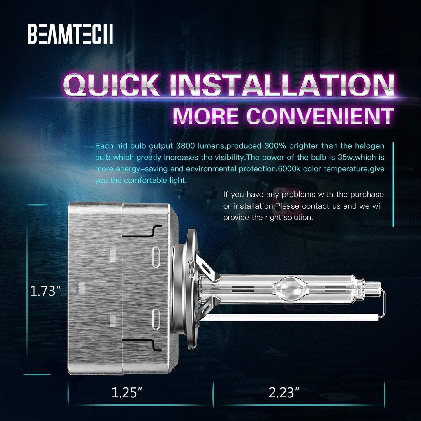 Beamtech D3S Hid Headlight Bulbs High Low Beam Xenon Replacement Bulb 35W 8000K Ice Blue (Pack Of 2)