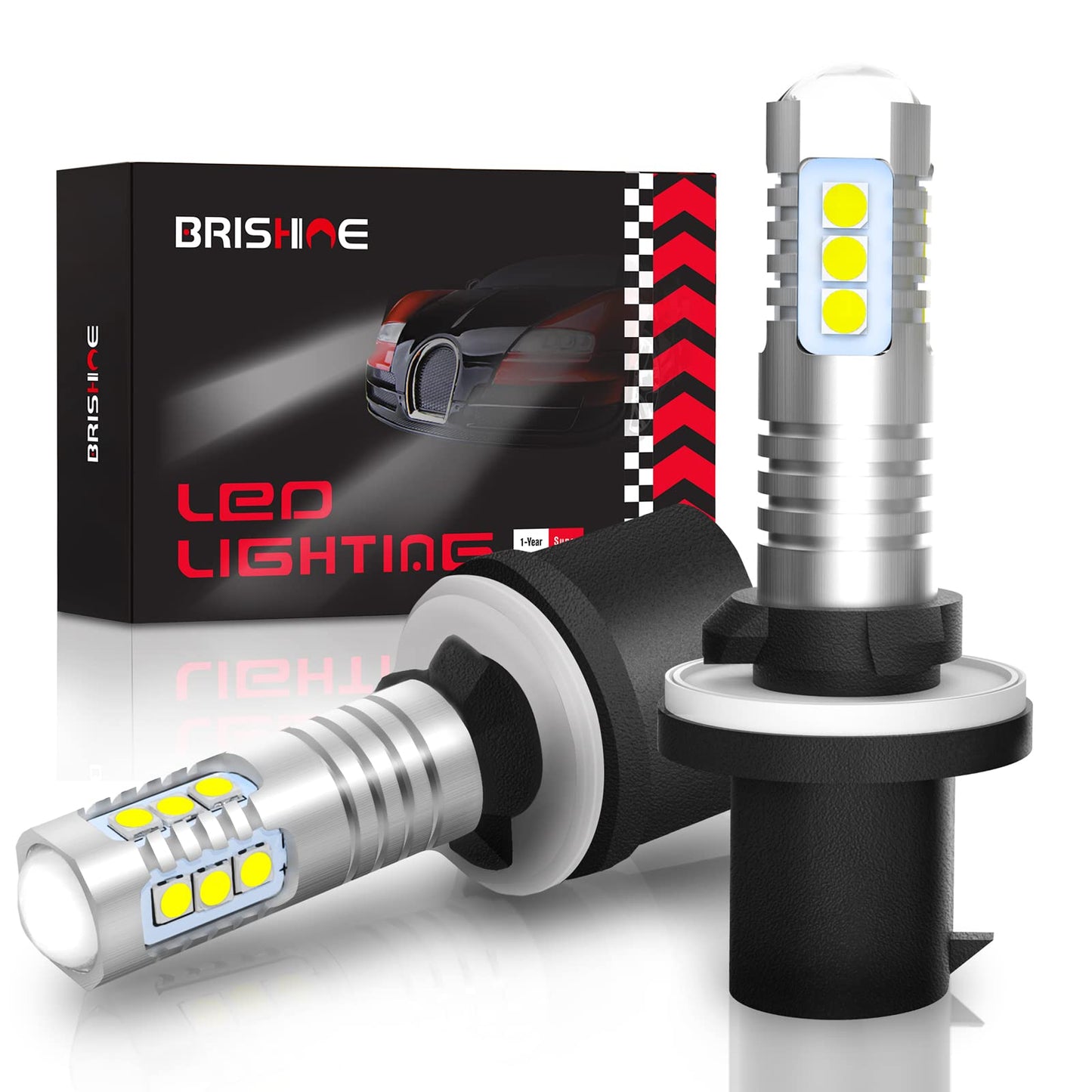 BRISHINE 880 899 LED Fog Light Bulbs, 6000K Xenon White, Projector Design, Aluminum, Pack of 2