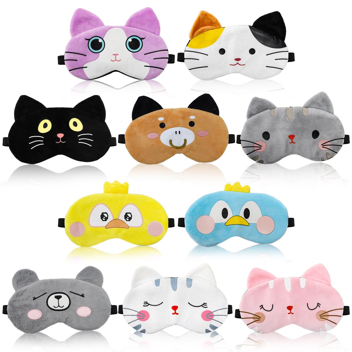 ZOOFOX 10 Pack Cute Eye Mask for Kids, Colorful Cartoon Soft Plush Blindfold, Funny Animal Eyeshade Cover for Kids Teens Girls Women Sleep Travel Nap Party Supplies