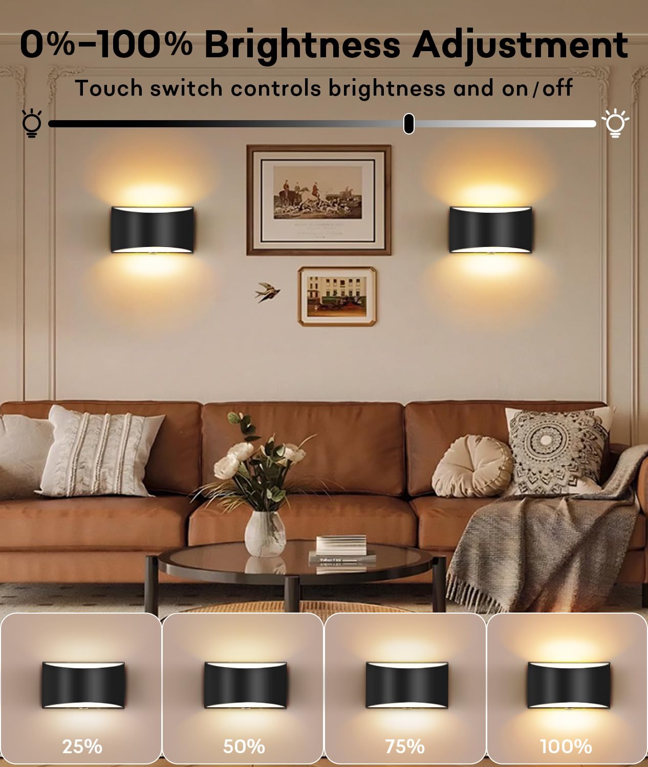 Lightess Wall Sconces Set of 2, Modern LED Hardwired Lamps, 3000K Warm White, Black, Model 9930218