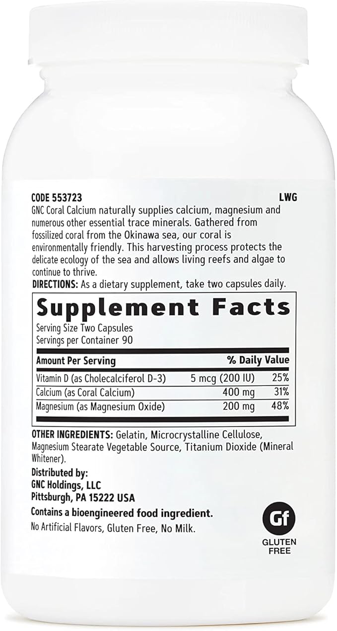 GNC Coral Calcium 400mg Supplement, Supports Strong Bones, 90 Servings