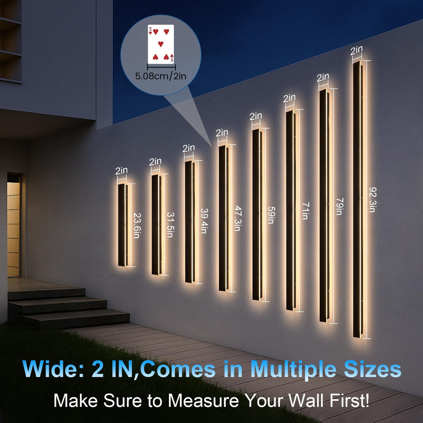 Niuzdu Porch Wall Lights - 31.5Inch Long Strip Modern Outdoor Wall Light Fixture Dimmable Black Wall Mount Exterior Lighting Wall Sconce Outside Garage Lights For House  Courtyard  Corridor