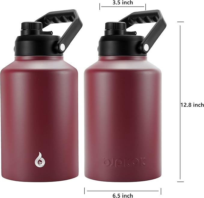 BJPKPK One Gallon(128 oz) Insulated Water Bottle, Dishwasher Safe Stainless Steel Jug, BPA Free Jug with Ergonomic Handle & Anti-slip Bottom, Large Water Bottle, Brick Red