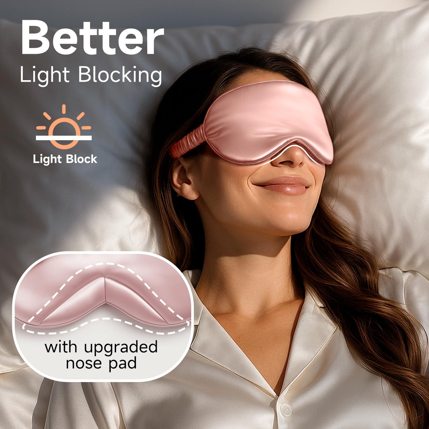 Umisleep Pure Soft Silk Sleep Mask [22 Momme 6A], Light Blocking Eye Mask with Upgraded Nose Pad, Breathable Sleeping Mask for Women Men, Elastic Bindfold with Travel Pouch,Pink