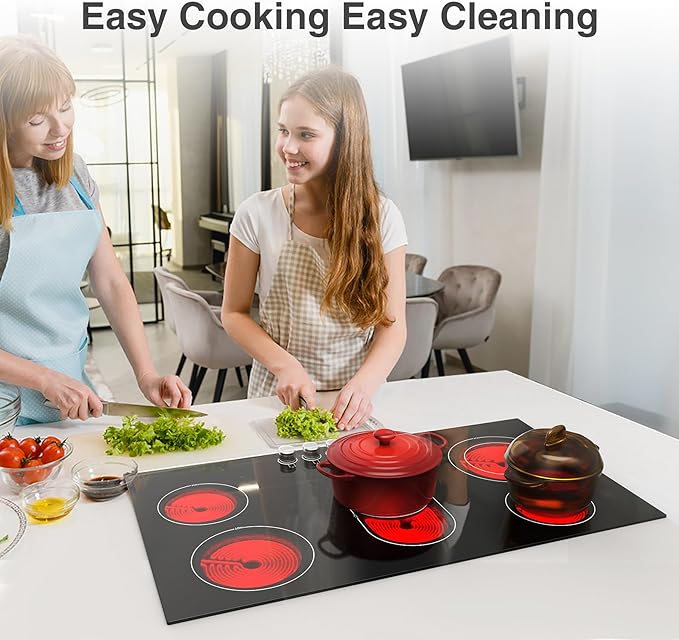 VBGK Electric cooktop 36 inch,240V 8600W 36 inch Induction Cooktop,Built-in and Countertop Electric Stove Top,Knob Control 9 Heating Level Timer & Kid Safety Lock