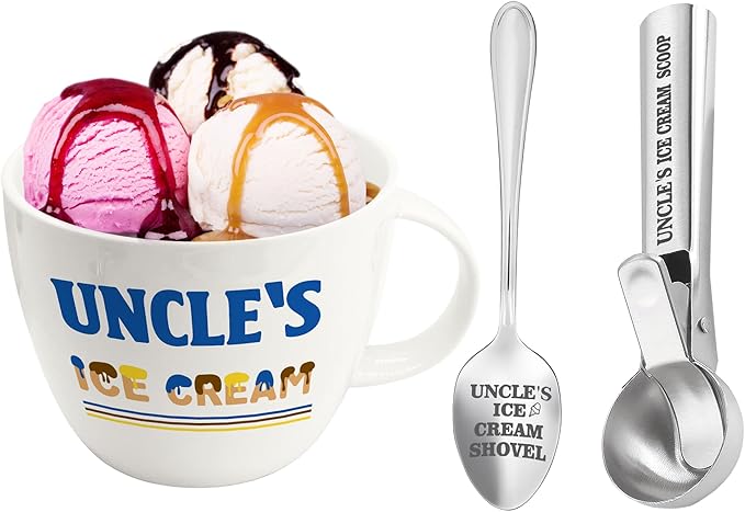 Christmas Uncle Gifts, Gifts for Uncle from Niece Nephew, Uncle's Ice Cream Bowl Scoop Shovel Spoon Set, Uncle’s Ice Cream Gift, Christmas Birthday Father's Day Present for Him Man