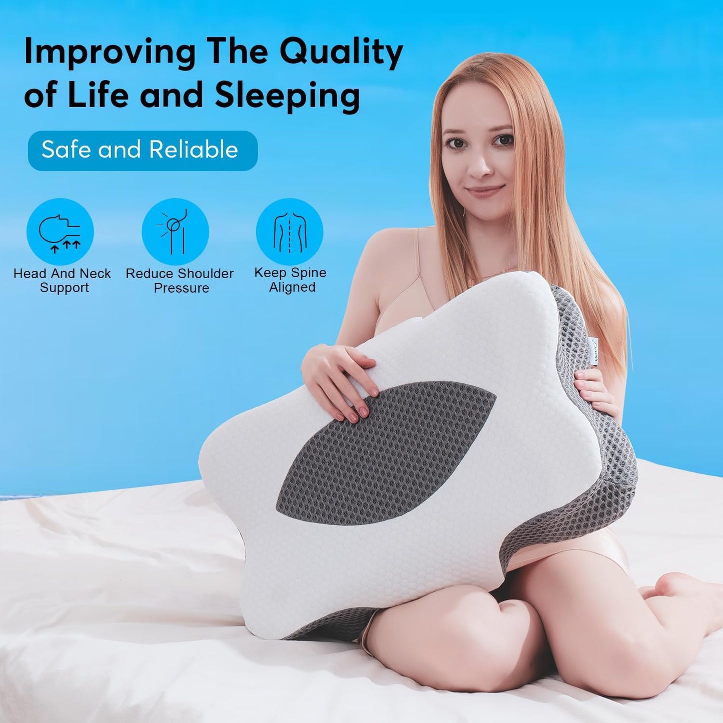 Anvo Cervical Pillow for Neck Pain Relief - Neck Pillows for Pain Relief Sleeping - Pillow for Neck and Shoulder Pain - Ergonomic Design for Side Back Stomach Sleeper-White Standard Firm