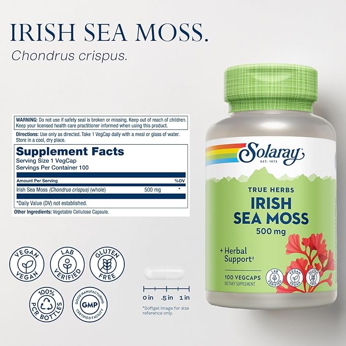 SOLARAY Irish Sea Moss and Total Cleanse Uric Acid - Wellness and Joint Health Bundle w/Naturally Occurring Vitamins, Minerals, Live Bacteria, Plus Tart Cherry, Turmeric and Celery Seed, 100/60ct