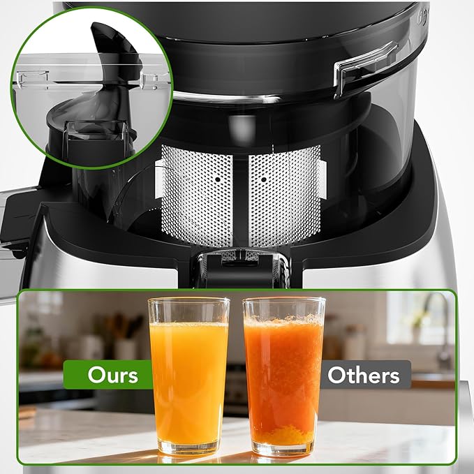 Cold Press Juicer 5.4 Inch Wide Feed Chute, Juicer Machines For Whole Fruits & Vegetables, Slow Masticating Juice Extractor, High Juice Yield Juice Maker