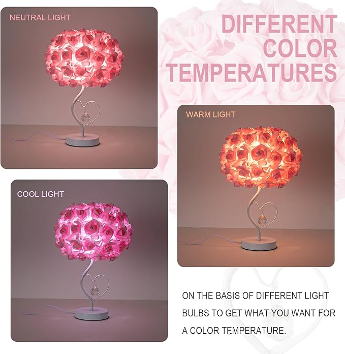 Pink Rose Flower Bedside lamp Princess Table lamp Flower Lamp for Nightstand Desk Light for Bedroom Women Girl Dating Gifts Party Wedding Decor Living Room Restaurant Office