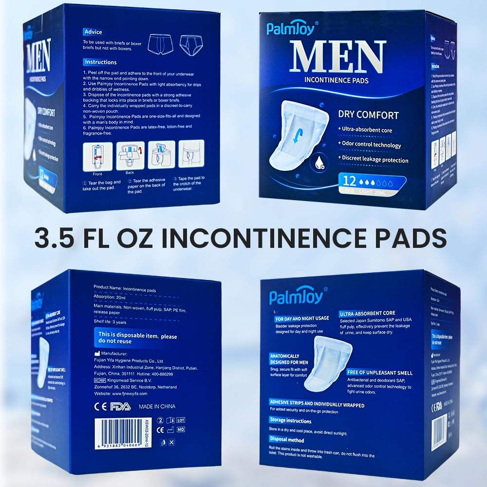 TIEJIANDAN Deodorizing Incontinence Pads for Men,Professional Urine Shields Daytime&Overnight 3.5/7 Fl Oz,Mens Pads for Leakage 3 Boxes of 12,Odor Control&Disscreet Leakage Protection Guards IP001