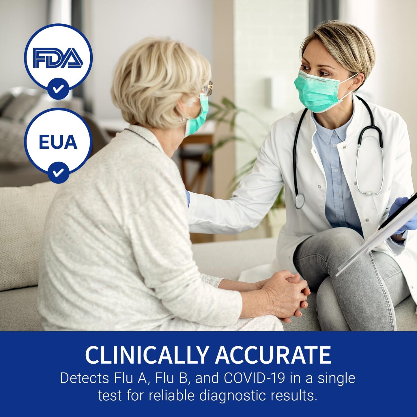 CorDx TyFast Flu A/B & Covid 19 Multiplex Rapid Test, 10 Mins at Home, EUA Authorized, 3 in 1 Combo Kit, 2 Tests