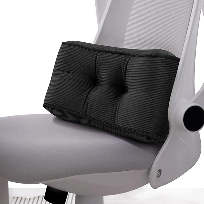 Lumbar Support Pillow for Office Chairs, Back Support Pillow for Lower Back Pain Relief, Soft & Good Support Corduroy Desk Lumbar Cushion, 14.9"x9"x5.5", Small (Black)