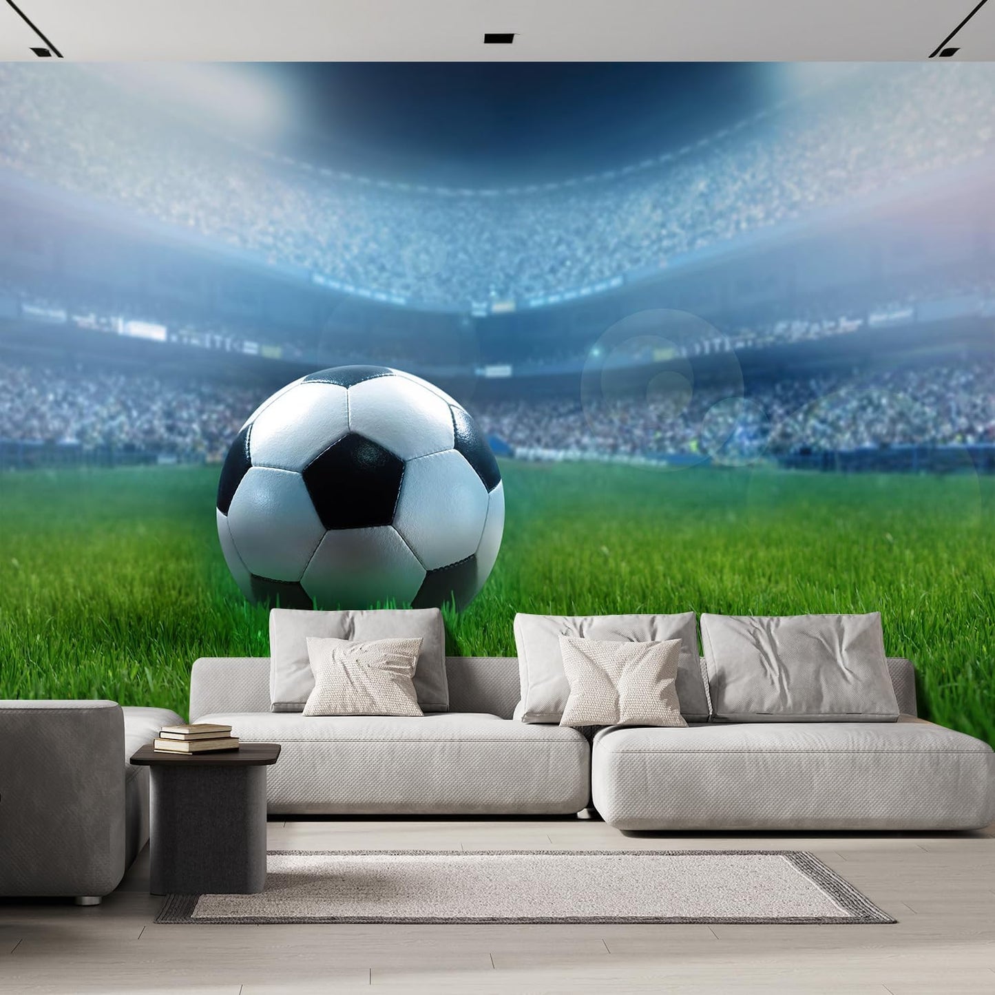 wall26 - Close Up of a Football Ball on a Full Stadium - Removable Wall Mural | Self-Adhesive Large Wallpaper - 66x96 inches