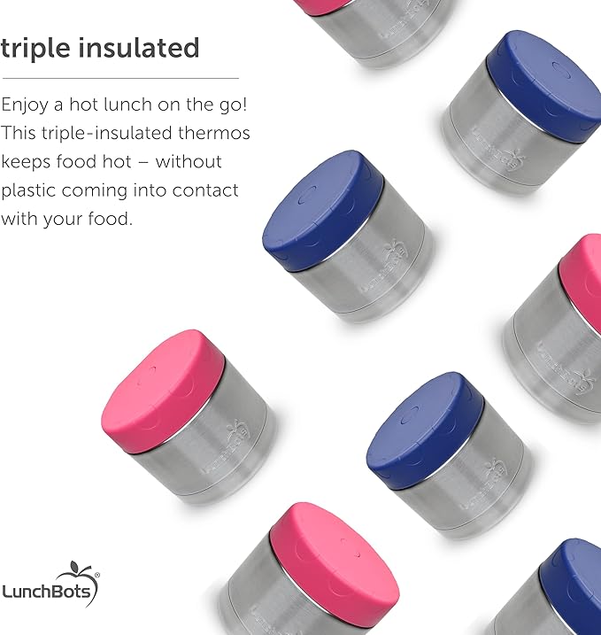 LunchBots 12oz thermos Stainless Steel Wide Mouth - Insulated thermos With Vented Lid - Keeps Food Hot or Cold for Hours - Leak-Proof Portable Thermal Food Jar is Ideal for Soup - 12 ounce - Pink