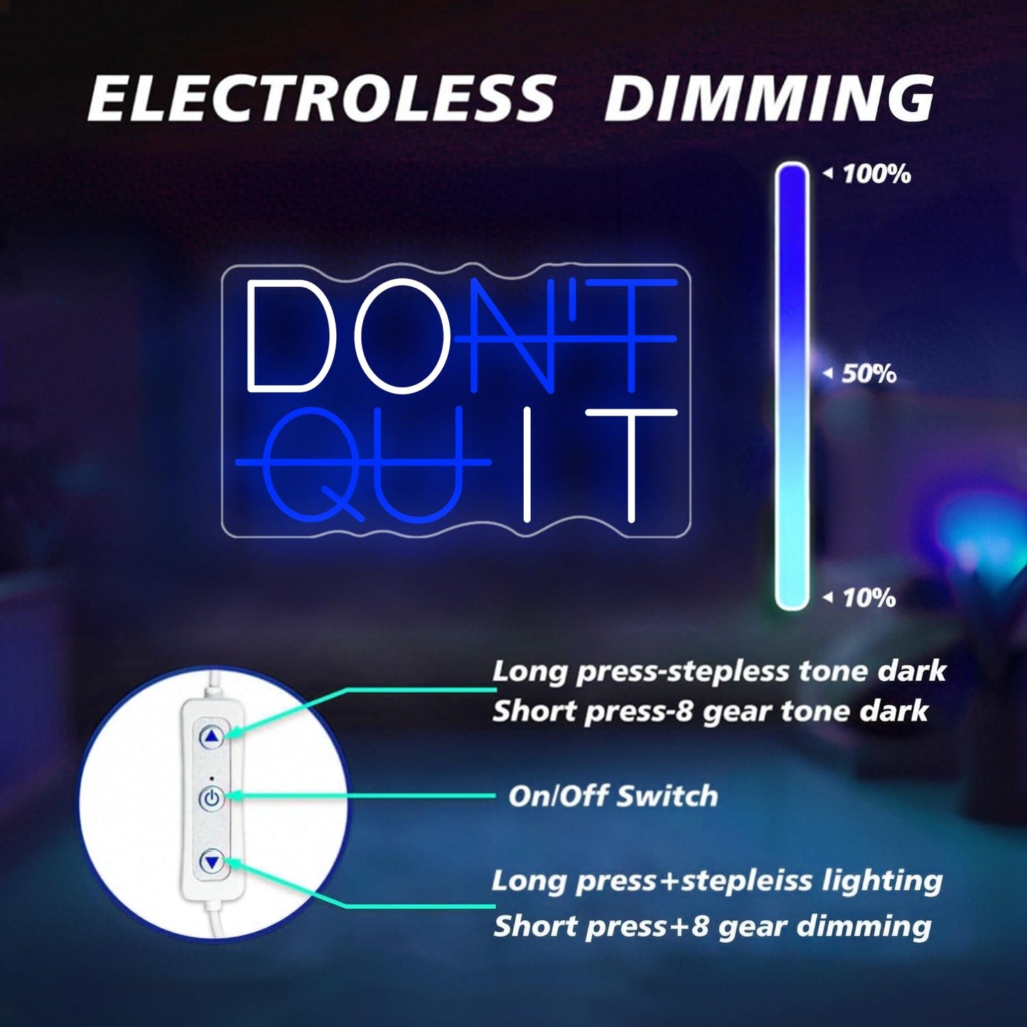 DON'T QUIT Neon Signs for Wall Decor, Dimmable LED Neon Light Sign, Words Led Lights for Bedroom Man Cave Office Gym Party Gamer Room Decorations, Powered by USB Wall Decor Aesthetic