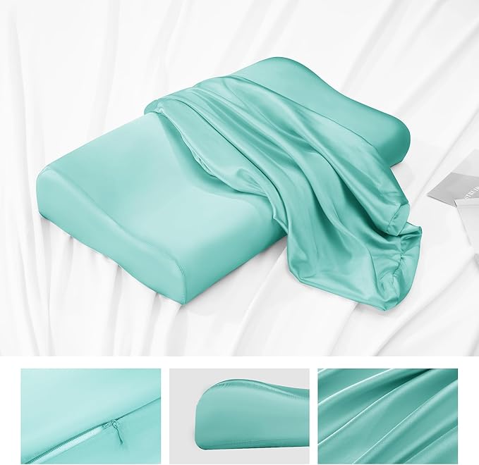 HOMBYS Satin Pillow Case for Contoured Support Pillow (DO NOT Include Pillow) -Zippered Pillow Cover for Neck Pillow for Cervical 1 Pack-Silky, Smooth and Breathable, Queen Size