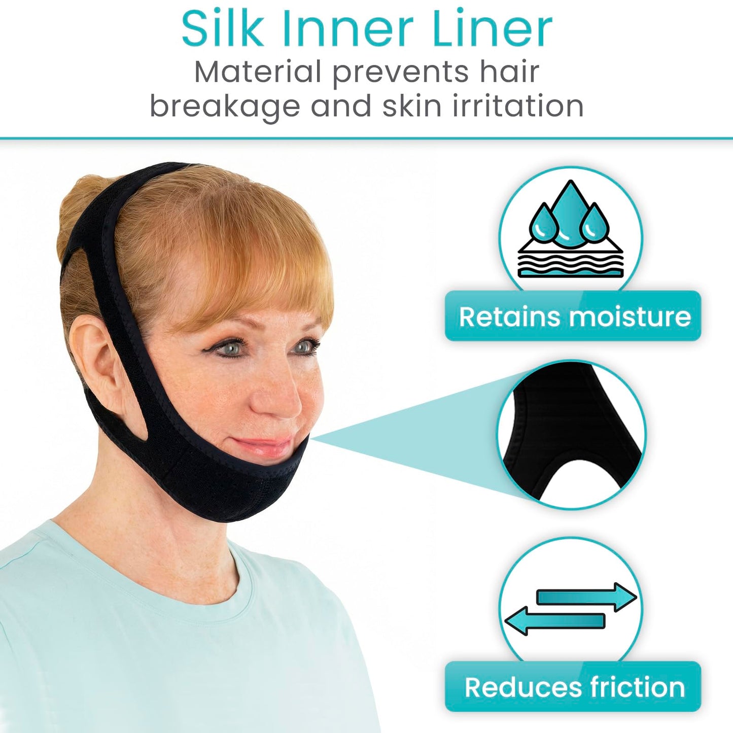 Vive Anti Snore Chin Strap for Sleeping - Stop Snoring Solution for CPAP Users - Airflow Head Band Device for Sleep Apnea Relief - Breathe Right, Mouth Breathing Prevention Accesories (Black)