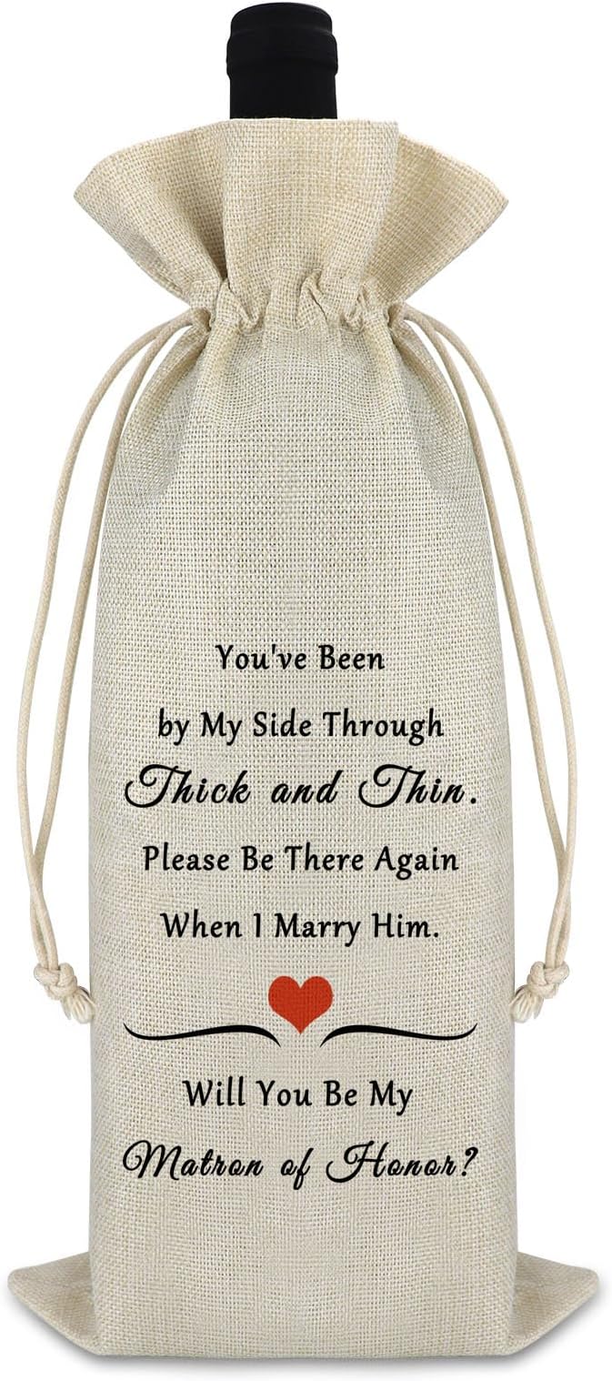 Matron of Honor Gift Bridesmaid Gift Wine Bag Bridesmaid Proposal Gifts for Friends from Bride Wedding Day Gift for Sister Bridesmaid Reusable Wine Wrap Bag Engagement Wedding Gift Valentin Gift