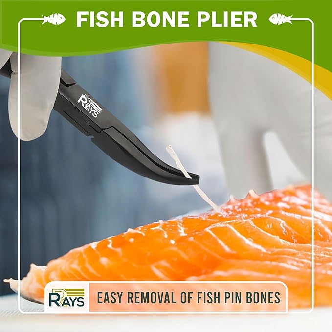 Fish Bone Pliers/Tweezers – Serrated Jaw Plier + Flat & Slant Tweezers | Stainless Steel Pin Bone Remover & Deboning Tools for Salmon, Trout & All Seafood