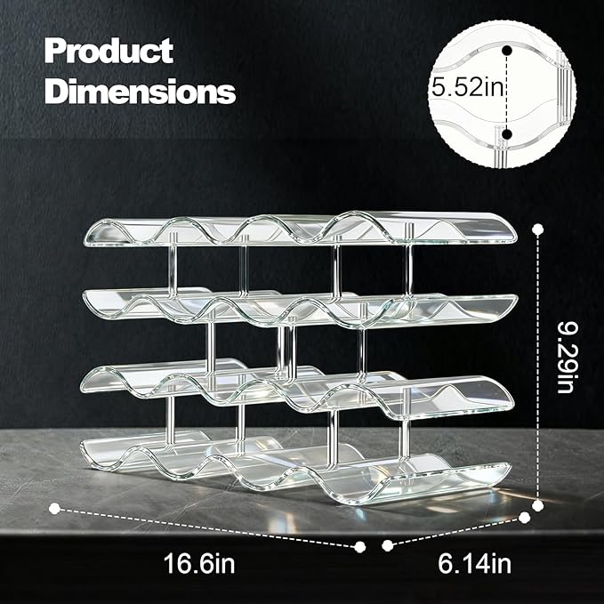Wine Rack Countertop, Wine Rack for Inside Cabinet, Acrylic Wine Holder, Wavy Wine Bottle Holder for Cabinet Pantry Home Kitchen (4 Tiers - 14 Bottles)