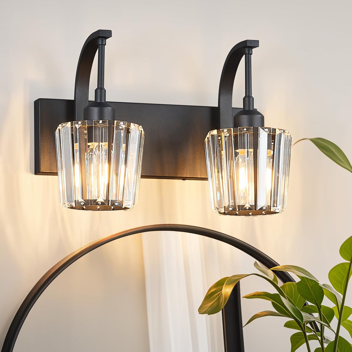 Fdpby Modern Bathroom Vanity Light  2-Light Black Wall Sconce With Crystal Accents  Over Mirror Bathroom Lighting Fixture  13.77 Long Dimmable Vanity Lamp For Makeup  Easy Installation