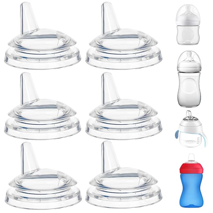 Sippy Spout Nipples Compatible with Philips Avent Natural Bottles, My Grippy Spout and Natural Trainer Sippy Cup, Soft Clear Food Grade Silicone Replacement Spouts, Leak-Proof, BPA Free, 6 Count