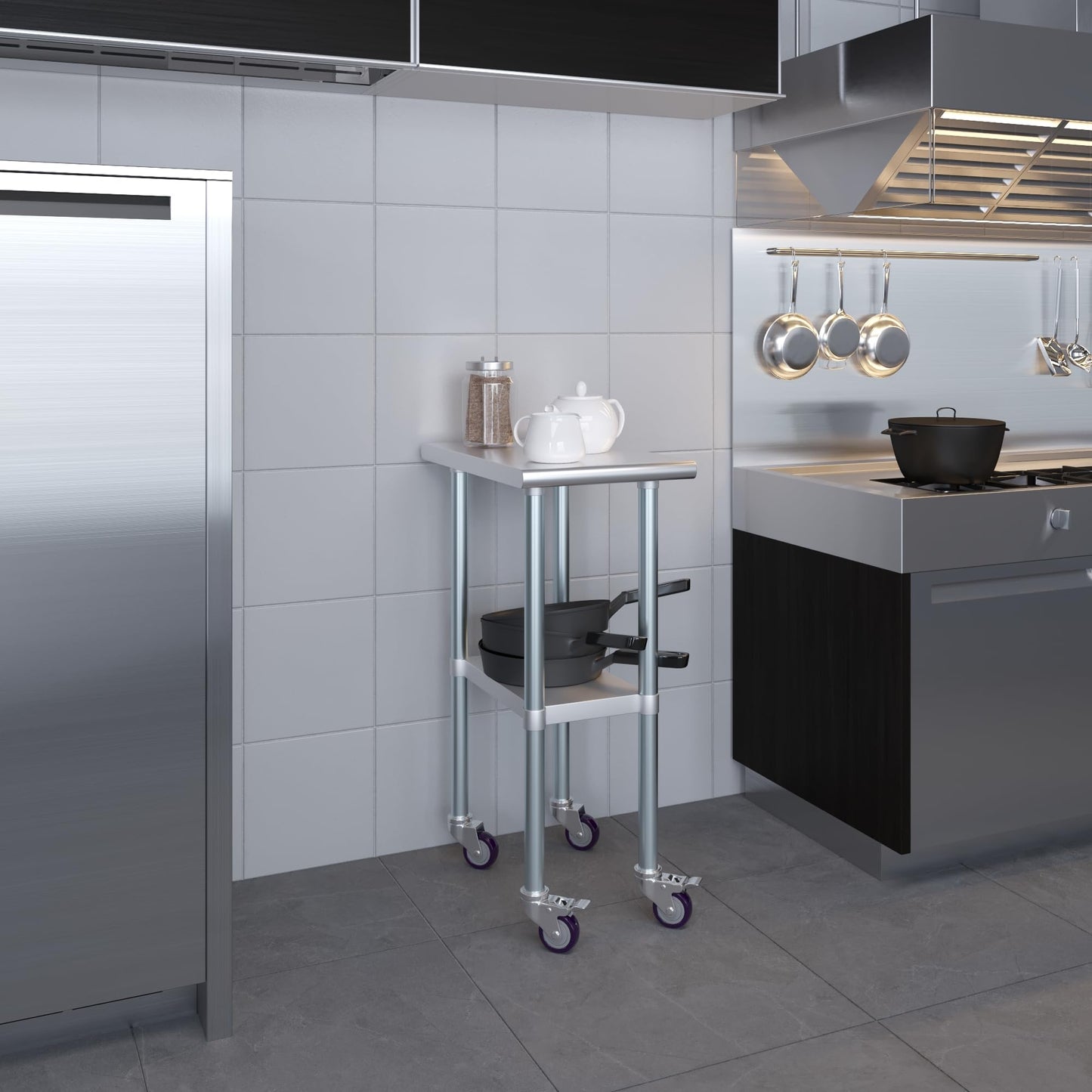 AmGood 24 in. x 15 in. Stainless Steel Work Table with Wheels | Metal Kitchen Food Prep Table | NSF