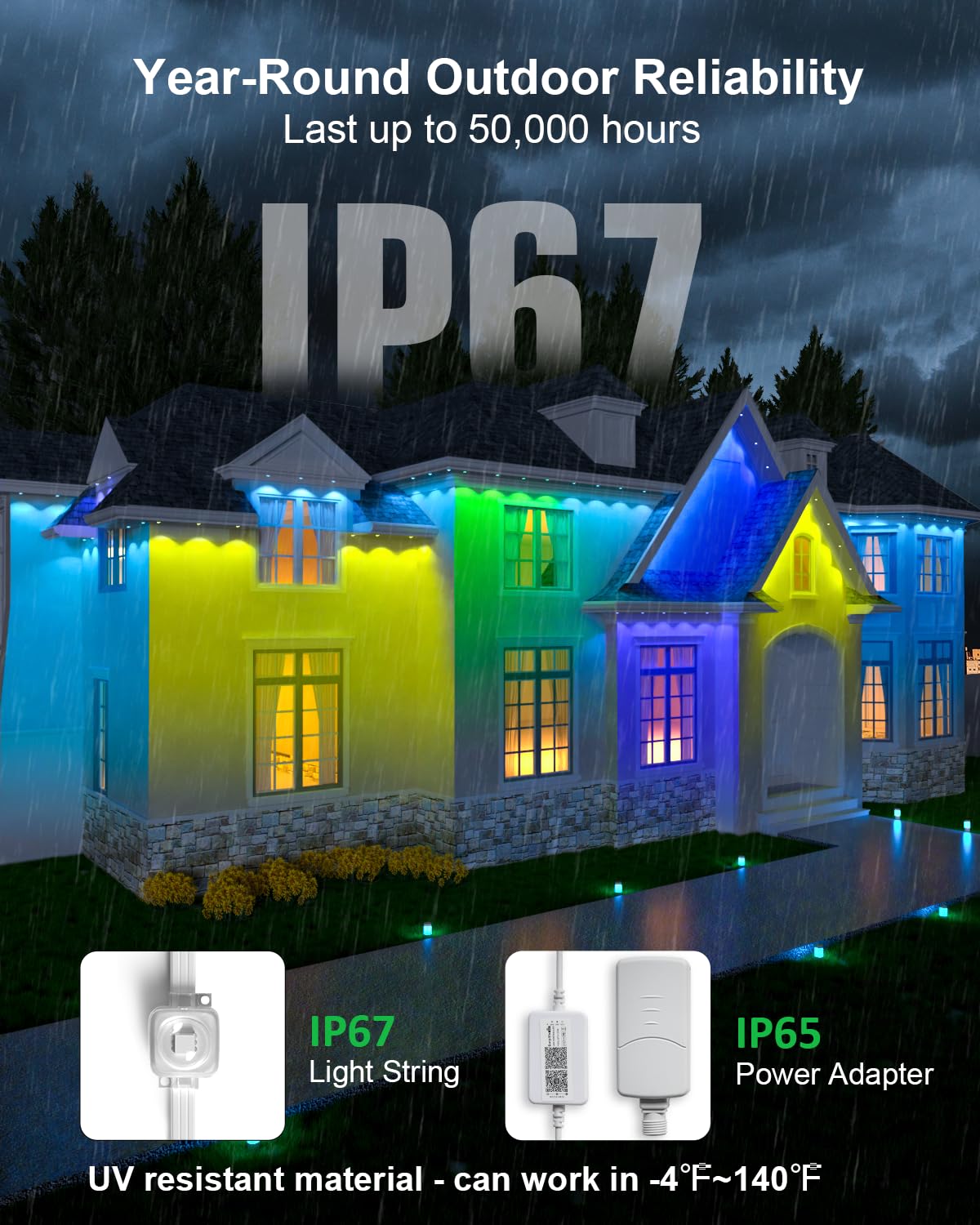 Tropwellhouse Permanent Outdoor Light Pro  200Ft With 144 Rgb+Ic Led Lights  90 Scene Modes  Ai Light Design  Ip67 Waterproof For Halloween Christmas Decor And Daily Lighting  Work With Alexa  Google