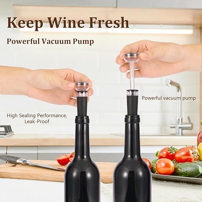 Rabbit Wine Opener Set with Wooden Case – 9 Piece Kit Includes Rabbit Corkscrew, Foil Cutter, Wine Pourer, Bottle Stopper, Easy Cork Removal, Great Gift for Wine Lovers, Bronze