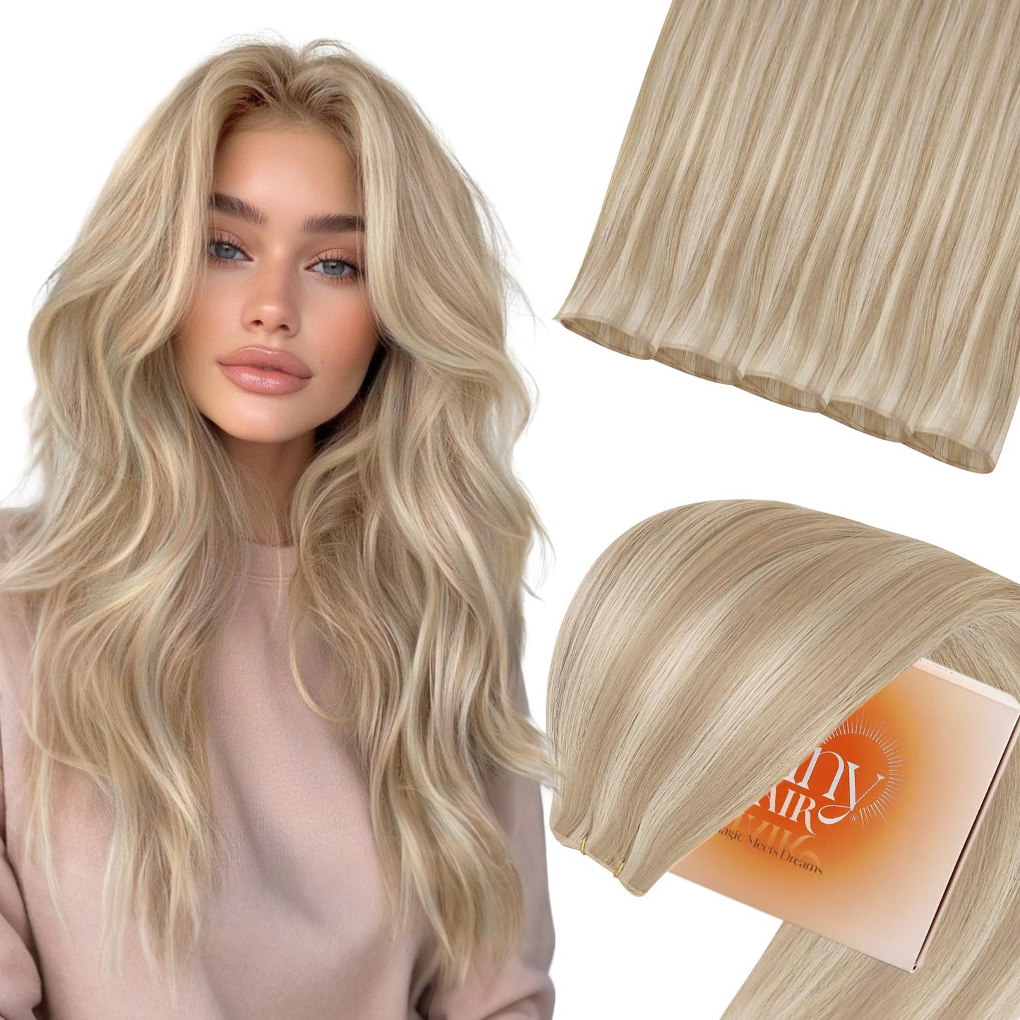Sunny Hair Genius Weft Human Hair Extensions Blonde Genius Weft Hair Extensions For Women Real Hair Ash Blonde Highlights Light