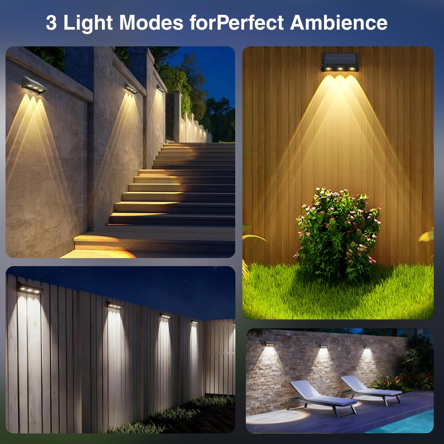 Onforu Solar Fence Lights 12 Pack Solar Lights Outdoor 3 Modes(Warm/Neutral/Cool White) For Outside Dusk To Dawn Outdoor Light Ip65 Waterproof Deck Lighting For Patio Step Backyard Railing Wall