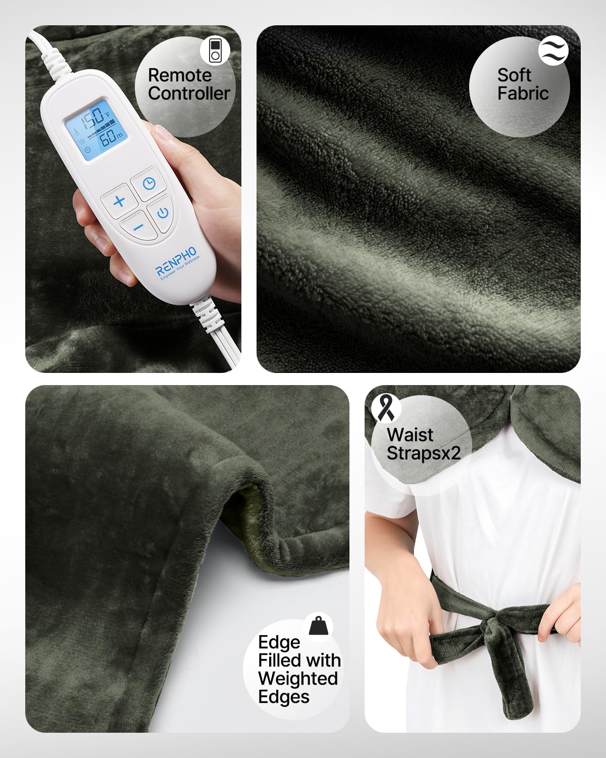 RENPHO Valentines Day & Birthday Gifts for Her Him Women Men, Heating Pad for Back Pain & Period Cramps,FSA Eligible, Weighted Heat Pad for Neck and Shoulders, 24"x33", ETL Certified, Green
