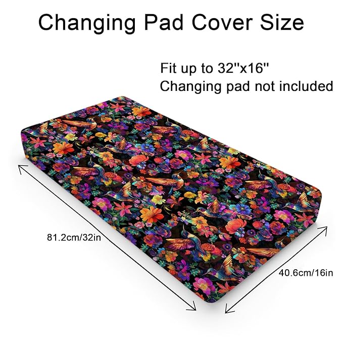 Colorful Hummingbirds Flowers Baby Changing Pad Covers Boy Girl 32''x16'' Spring Birds Blossom Garden Fitted Diaper Change Table Mats Animals Floral Soft Breathable Nursery Cradle & Bassinet Sheets