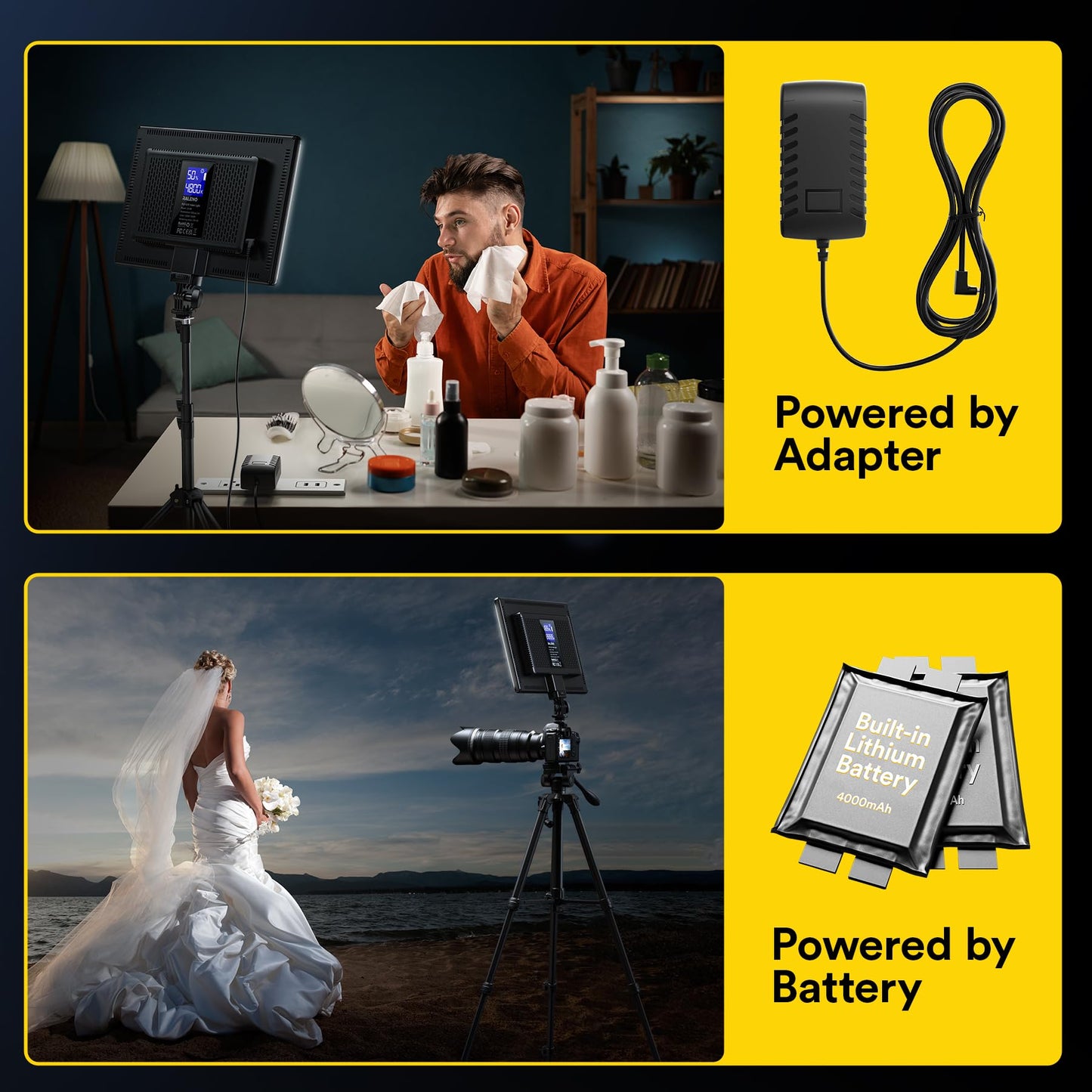 RALENO 19.5W LED Video Soft Light Panel, 650Lux/m Camera Panel Light Built-in 8000mAh Battery, CRI>95 3200-5600K Photography Studio Lights for TikTok YouTube Video Recording Photography Streaming