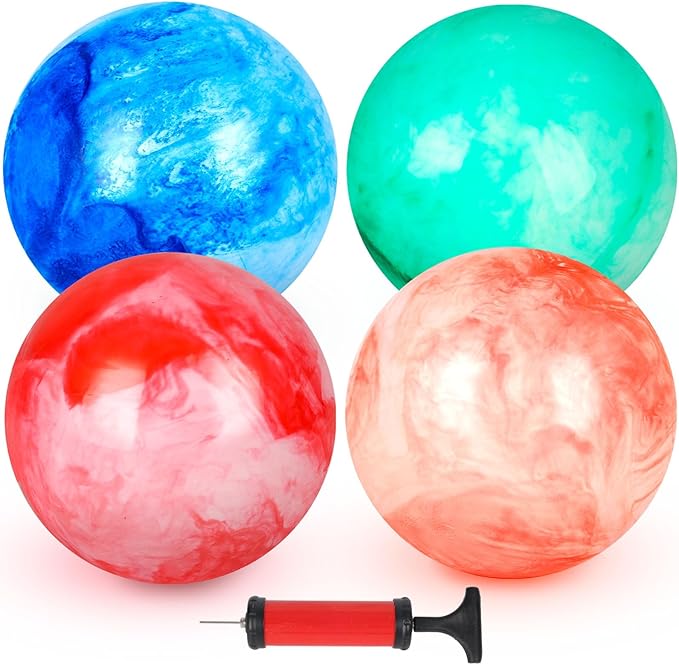 AMOR PRESENT 4PCS Playground Balls for Kids, 9 Inches Dodgeballs Bouncy Balls, Rubber Inflatable Kickball with Air Pump fo...