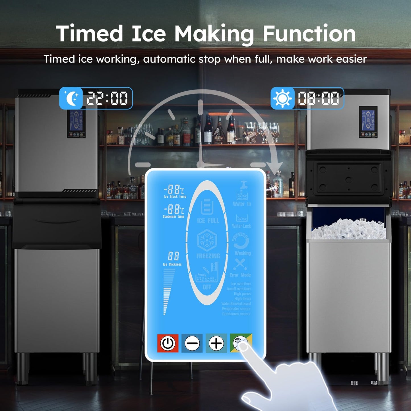 Commercial Ice Machine 920LBS/24H,Storage 550LBS,Large Industrial Ice Maker,Ice Ready in 5-15min,with Self-Cleaning Mode,with Timing Function,30 Levels of Ice Thickness Adjustment,Stainless Steel