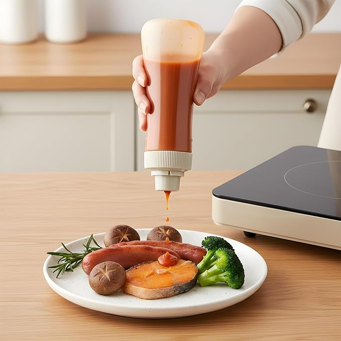2 Pcs Cake Syrup Dispenser, 350ml/12oz Sauce Bottles Graduated Plastic Squeeze Bottle with Sealing Lid Reusable Baking Tools for Honey Ketchup BBQ Salad Dressing