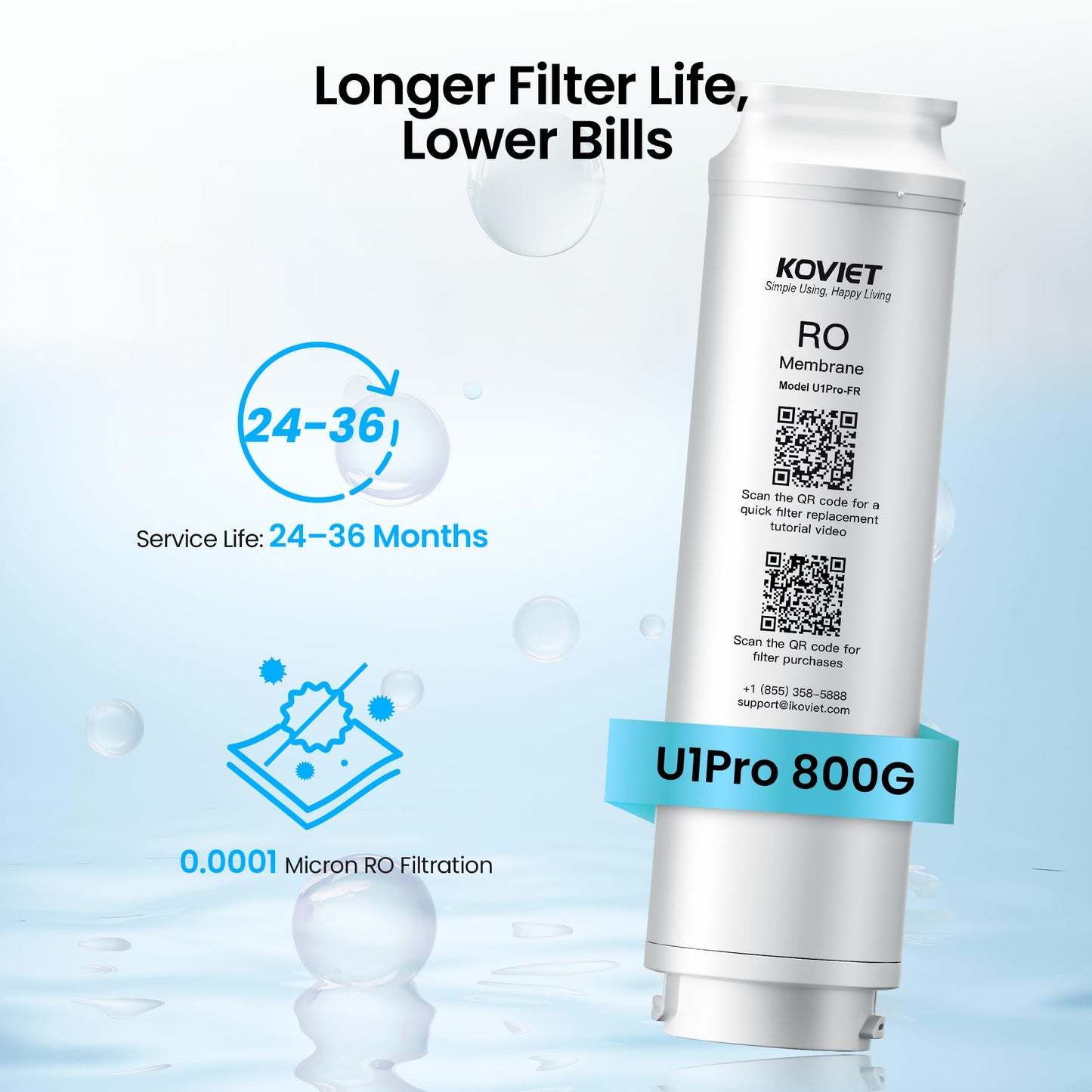 KOVIET U1 Pro 800-RO Filter, Replacement For U1 Pro Reverse Osmosis System, 3-Year Lifetime, Reduces PFAS