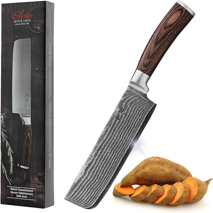 Wakoli EDIB Damascus Nakiri Knife – 6.9" Vegetable Knife with VG10 Core, Professional Kitchen Cutting Tool made of 67-Layer Damascus Steel & Ergonomic Pakkawood Handle