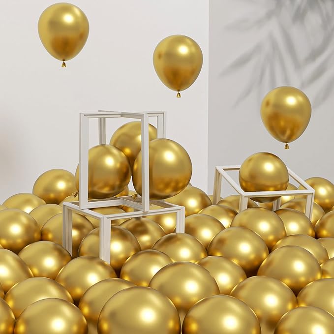 Awenztech 120pcs 5 inch Metallic Gold Balloons, Small Chrome Gold Latex Balloons for Graduation Engagement Wedding Birthda...