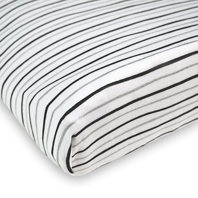 American Baby Company 2 Pack Printed 100% Cotton Knit Fitted Contoured Changing Table Pad Cover - Compatible with Mika Micky Bassinet, Silver Black Arrow/Stripe, for Boys and Girls