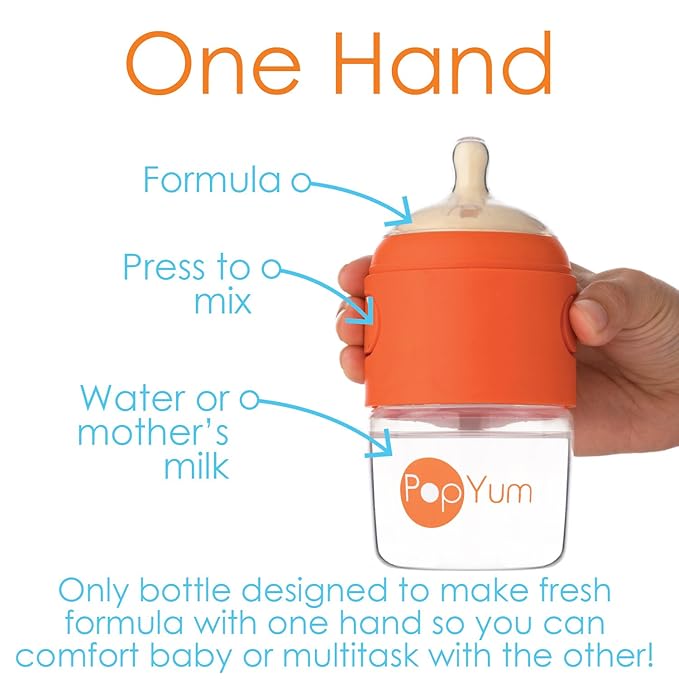 PopYum Orange Formula Making Baby Bottle Starter Set, 4-Pack, 2X 5oz Bottles with #1 Slow Flow Nipples + 2X 9oz Bottles with #2 Medium Flow Nipples