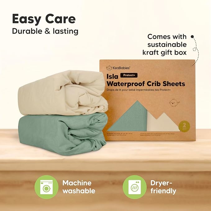 2-Pack Waterproof Baby Crib Sheets for Boys, Girls - 52x28 Viscose Derived from Bamboo Toddler Bed Sheet Neutral, Fitted Crib Mattress Protector Cover for Baby Bedding, Soft & Gentle (Hedges)