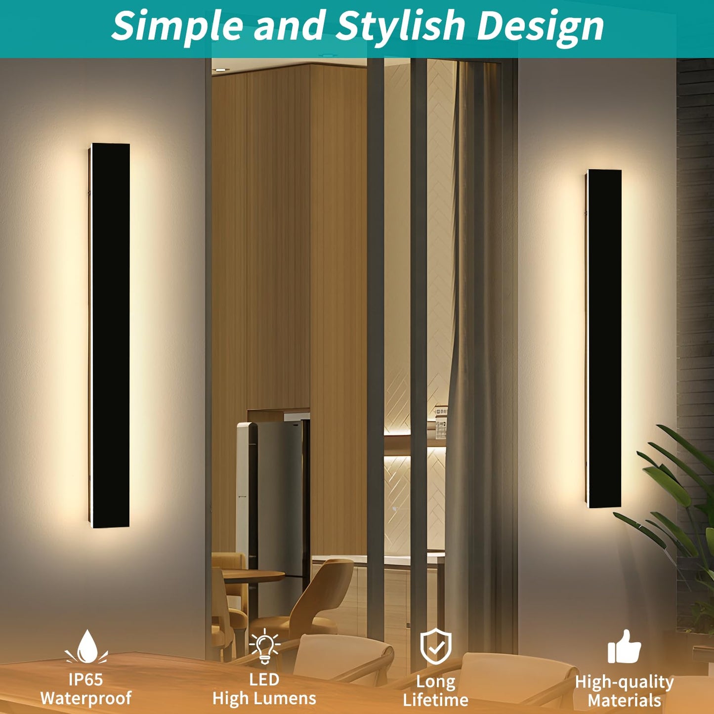 Mikeru 3CCT Dimmable Outdoor Wall Sconce, 39.3in IP65 Waterproof, Remote Control, Black, Model FTBD-ZB2P, 2-Pack