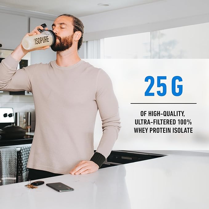 Isopure Zero Carb 100% Pure Whey Isolate Protein Powder, Lactose Free, Gluten Free, With Vitamins, Creamy Vanilla, 25g Protein Per Serving, 1 Lb, 15 Servings (Packaging May Vary)