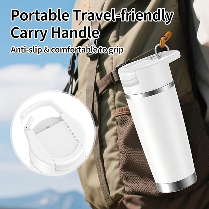 Portable Blender for Smoothies&Shakes 24oz Insulated Cup Cordless, Personal Small Licuadora Portatil With Stainless Steel Bottle, USB-C Rechargeable Travel Blender, BPA Free, for Juicing(White)